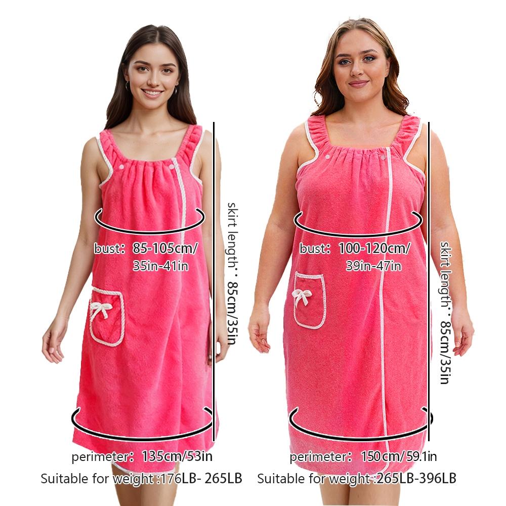 Plus Size Women's Solid Color Bathrobe, Absorbent Quick-Dry, Adjustable Wide Shoulder Straps, Available in Four Sizes, Can Be Used as Towel
