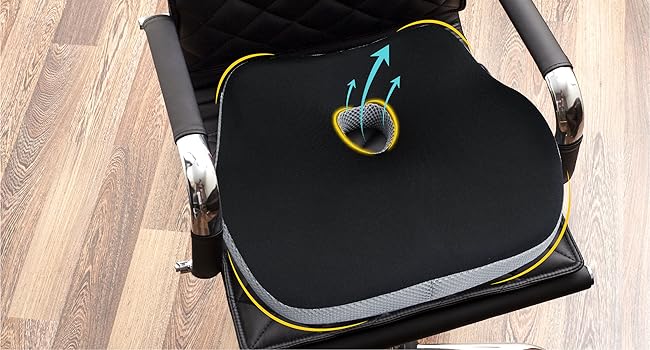 JOKG OKGCar Seat Cushion, Ergonomic Memory Foam Car Cushion for Sciatica Pain Relief, Larger Driving Seat Pillow for Short Drivers on Long Drives - Butt Pillow for Truck, Office, Wheelchair - Black&Gray