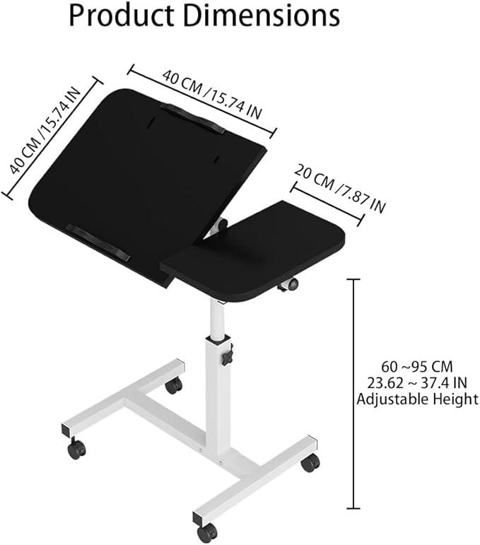 Over The Bed Table with Wheels 23.6''~37.4'' Adjustable Height Bedside Table Mobile Rolling Laptop Stand Tilting Overbed Table for Couch Home Office Hospital
