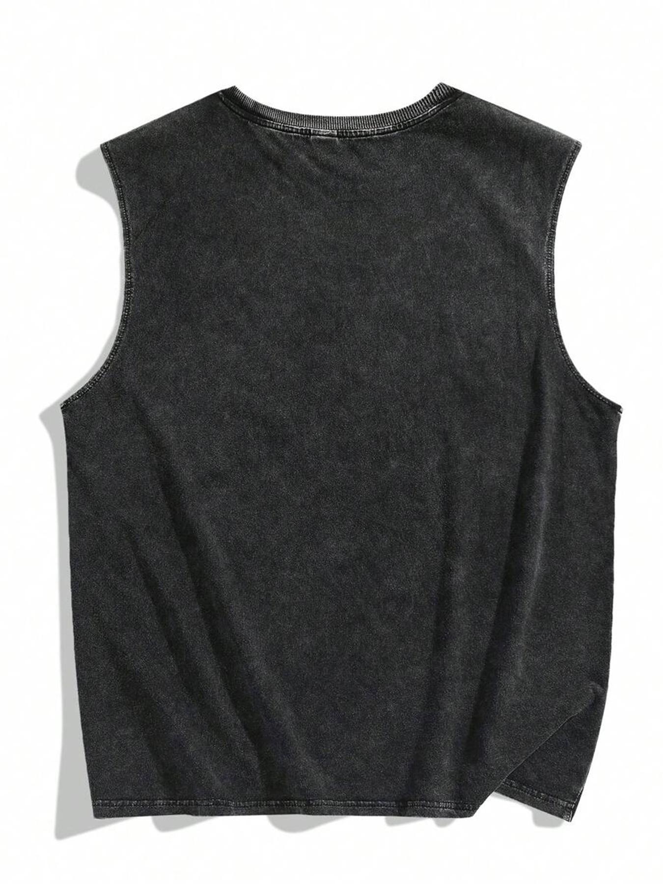 Men's Vintage Graphic Print Round Neck Tank Top, Casual Sleeveless Fitted Top for Summer, Men's Top for Daily Wear