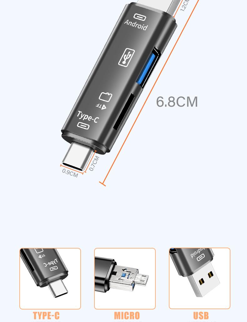 New 5 IN 1 Multifunction USB 3.0 Type C USB Micro USB SD TF Memory Card Reader For Android Computer Dock OTG Type C Adapter New 5 IN 1 Multifunction USB 3.0 Type C USB Micro USB SD TF Memory Card Reader For Android Computer Dock OTG Type C Adapter