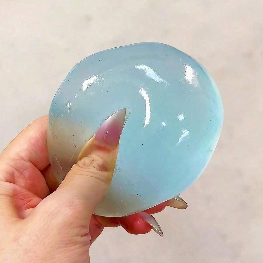 Plush Slow-Return Blue Coconut Oil Handmade Squeeze Ball, 6cm Round Malt Stress Relief Toy, Ideal Gift for Holidays, Fun Cute Birthday Present