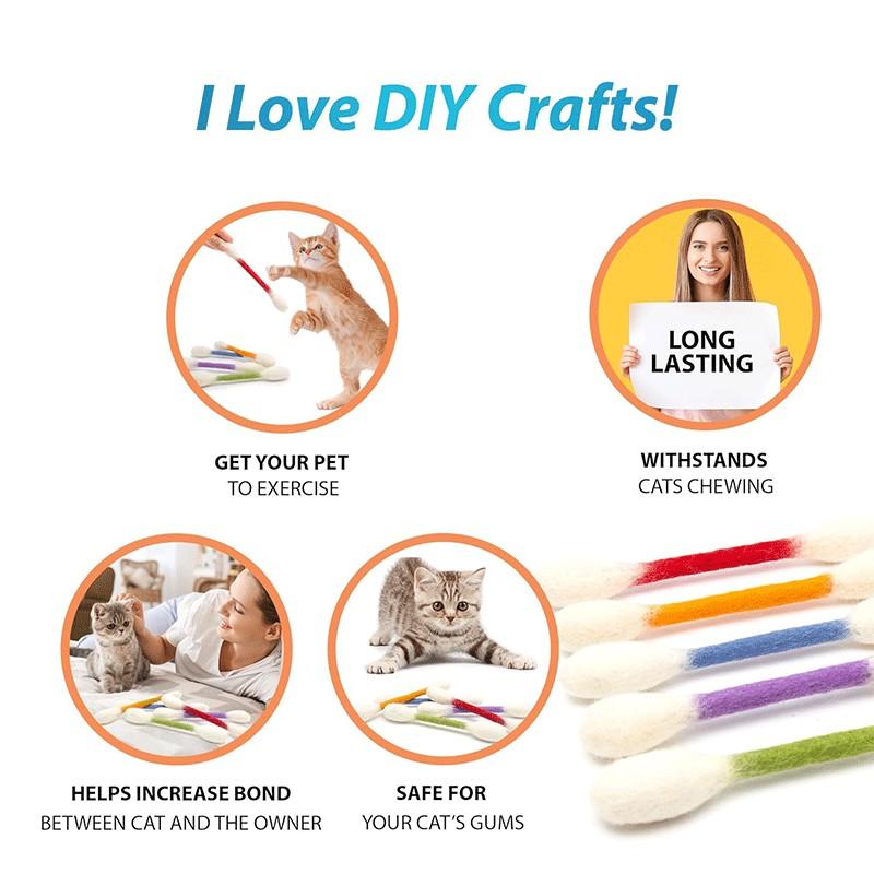 Cotton swab cat toys (6-pack), durable large size, kitten chewable teeth cleaning rope, giant interactive felt cat kicking toy stick, relieves boredom, provides exercise and play, relieves anxiety, aids digestion, and is the perfect gift for cat lovers.