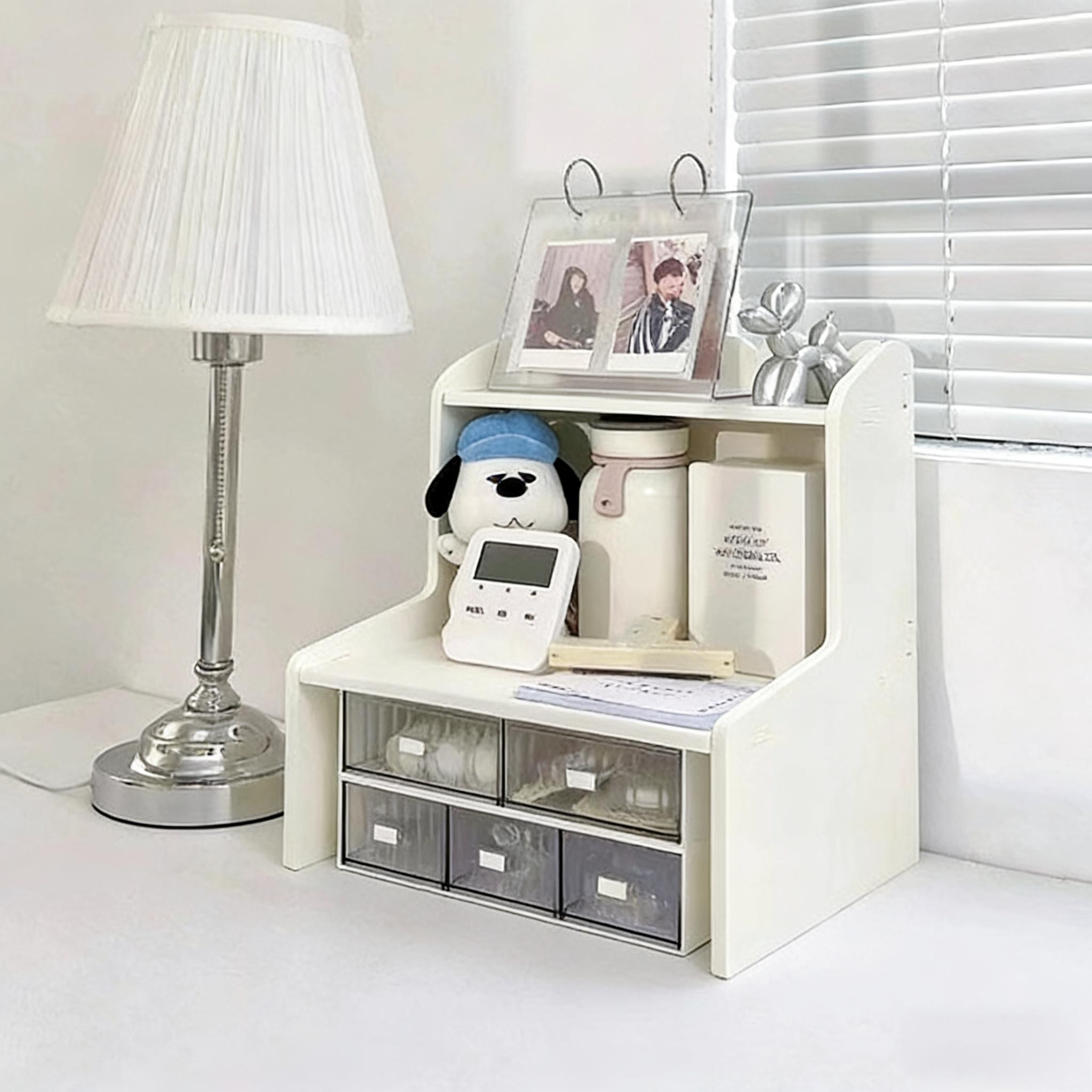 Multifunctional Stackable Dual-Layer Desktop Organizer, Cute Cloud Edge Design, Space-Saving Storage Rack for Home, Dormitory, Office, Desk Organizer Tidy