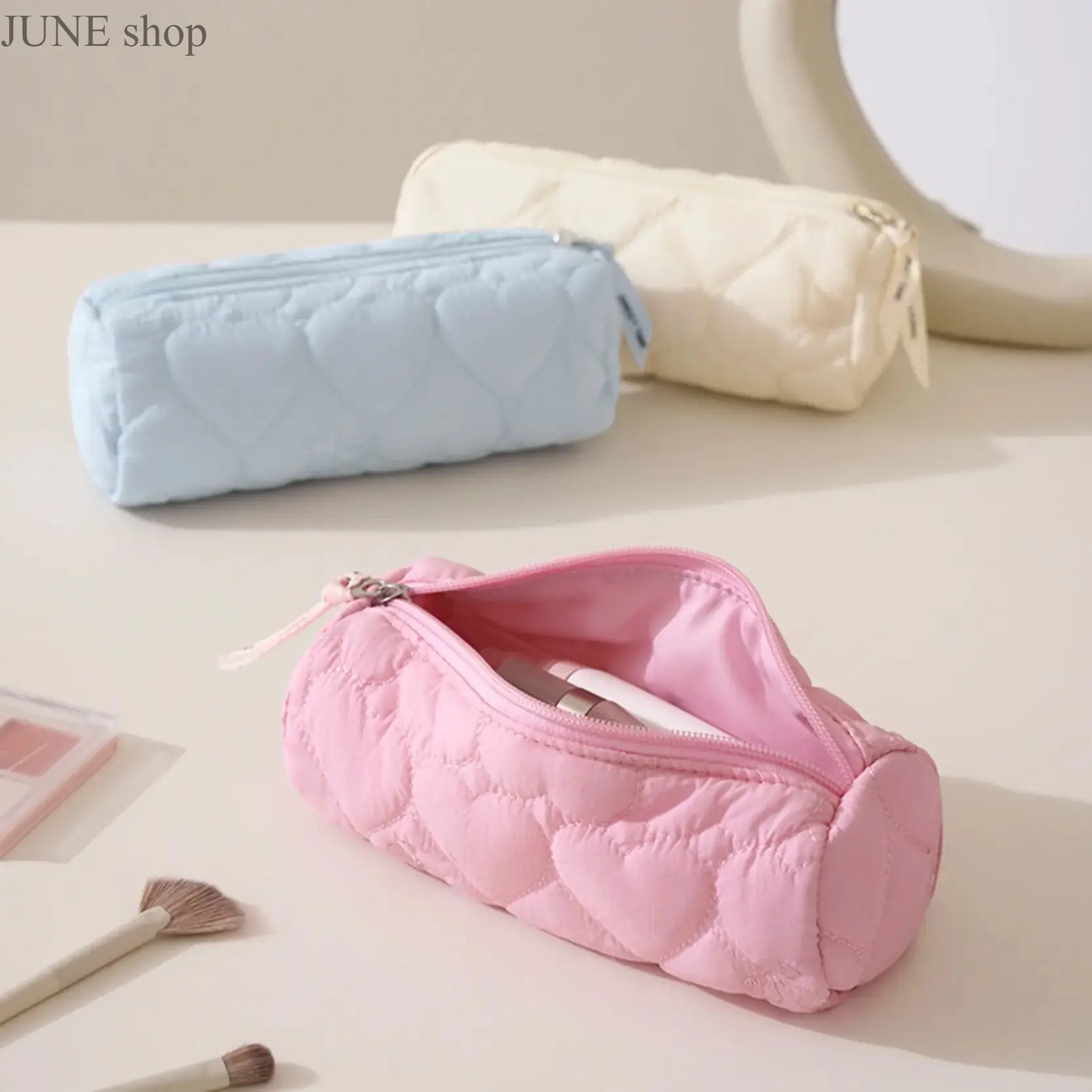 New Heart‑Print Multifunctional Storage Bag, Portable Dual‑Use Organizer, Serves As Student Pencil Case Or Cosmetic Brush Pouch, Lovely Small‑Item Holder For School Study Daily Travel Use