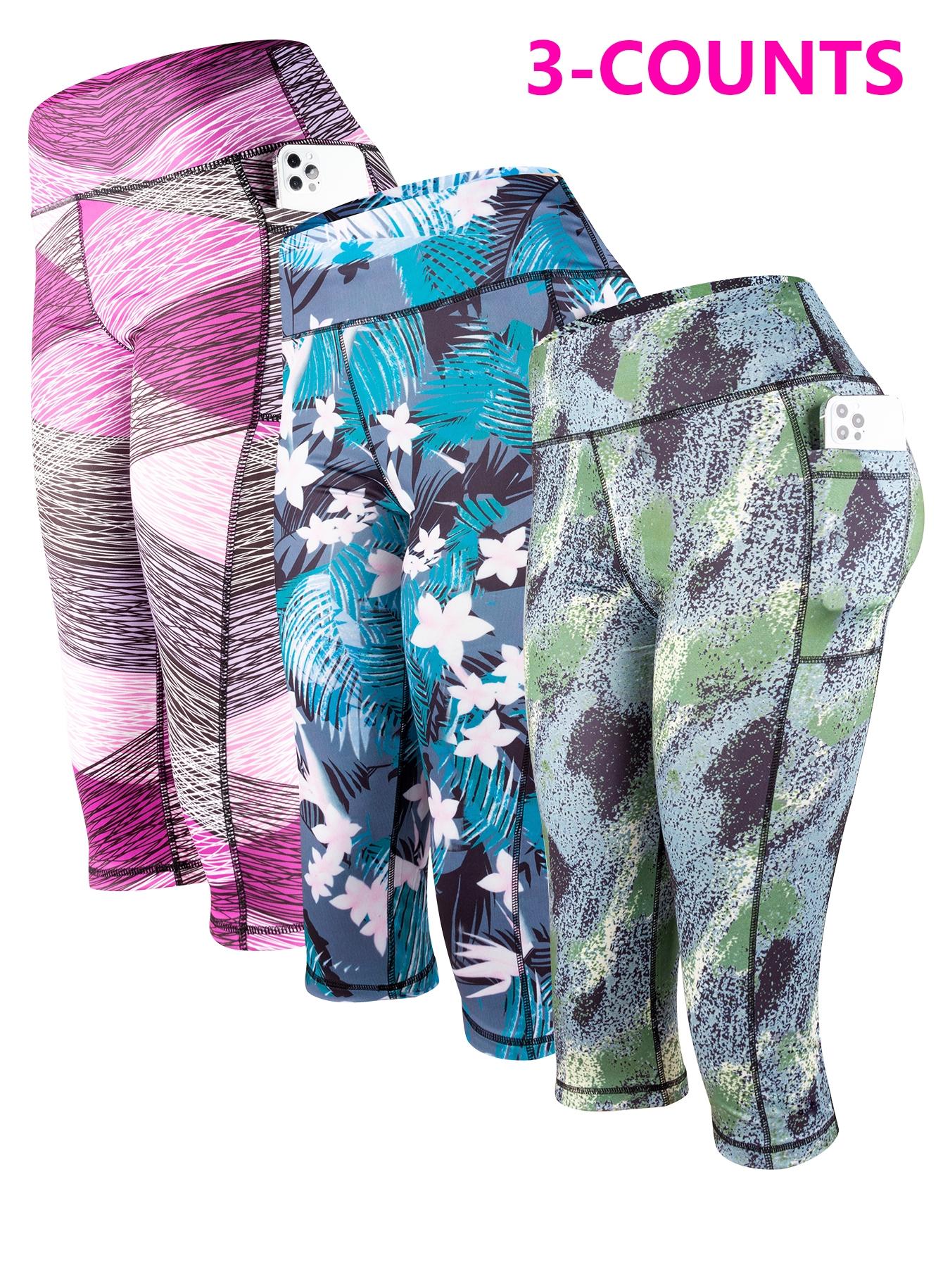 Women's Floral Print High Waist Sports Capri Leggings, Casual Comfy Breathable Skinny Pants for Yoga Gym Workout Running, Ladies Sportswear for Summer