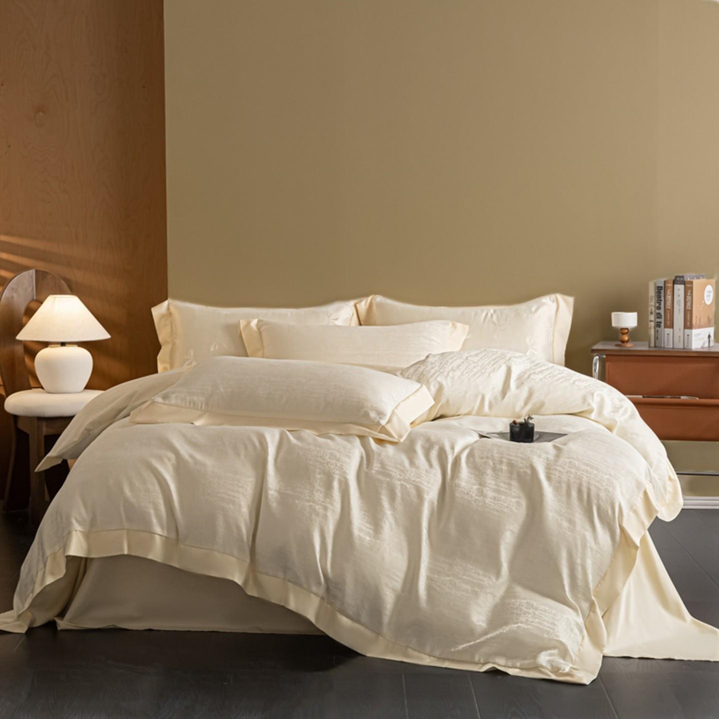 4pc Bedding Set, Soft Touch Jacquard Fabric, Simple Elegant Design, Includes Duvet Cover, Sheet, 2 Pillowcases, All Seasons