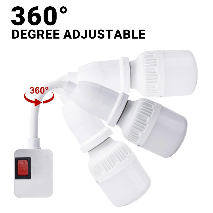 Kasotile Lamp Socket Hose Adapter with Extension Tube, 360-Degree Rotatable, Compatible with E26 Screw Base, Ideal for Home Office Lighting Accessories
