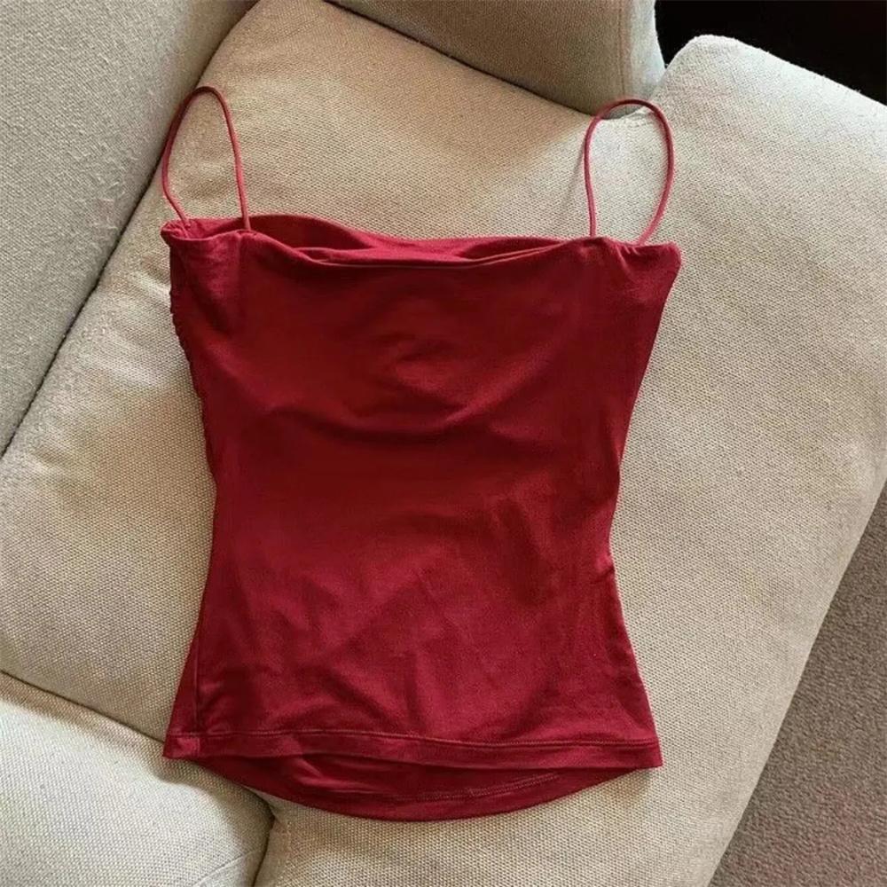 Women's Sexy Corset Crop Top - Thin Strap Ease, Bold Crop Top Look, Short Length, Pleated Detail, Solid Color, Built-In Bra, Soft Support, Sleeveless, Body-Hugging Sun Protective Sports & Outdoor Vest