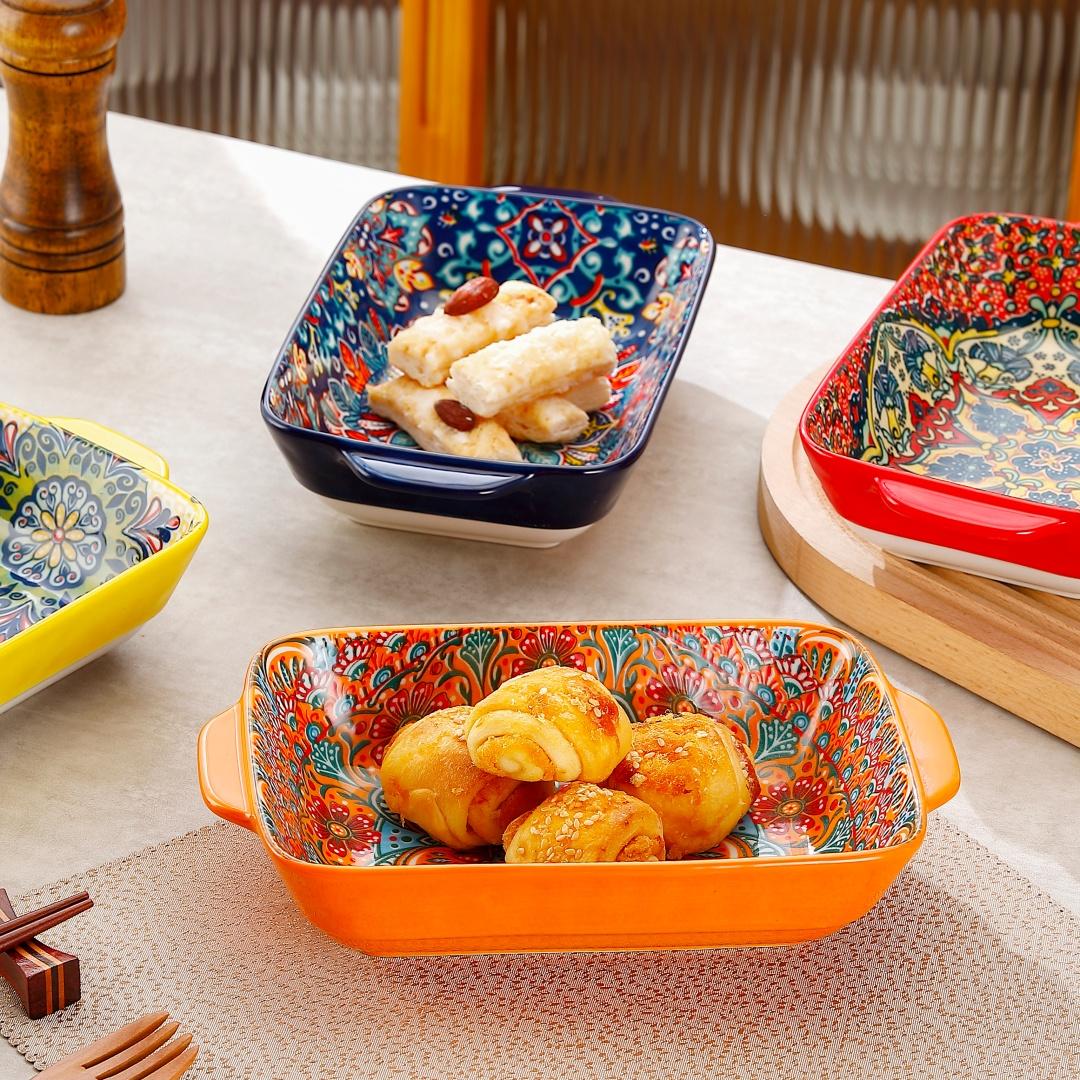 3-Piece Rectangular Serving Plate Set with Dual Handles, Microwave & Oven Safe, Ideal for Home Kitchen Dining Room, Dishwasher Safe Tableware