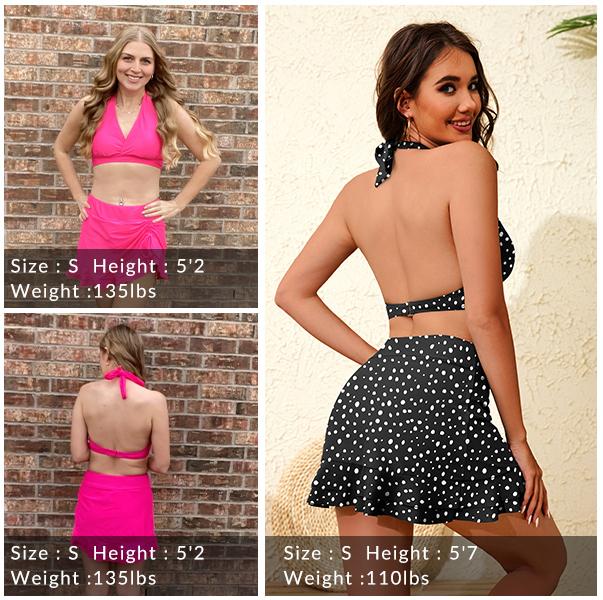 Yonique Womens High Waisted Bikini with Skirt Two Piece Swimsuit with Tummy Control Halter Bathing Suit V Neck Bikini Top with Built-in Bottom Bikini Skirt Full Coverage Bikini