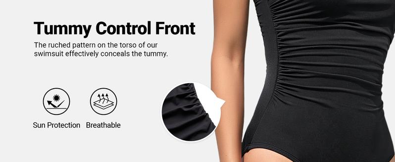 Holipick Women Elegant Tummy Control One Piece Swimsuits Strapless Bandeau Full Coverage Bathing Suits Slimming Halter Swimwear Swimming Clothing