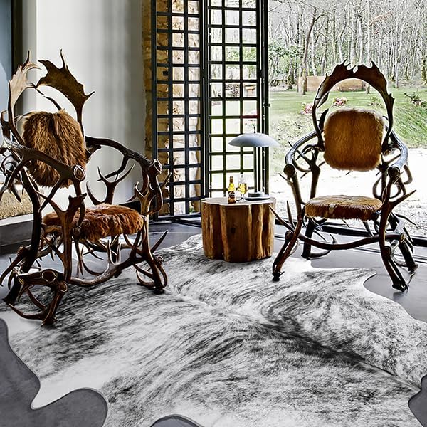 LOCHAS Faux Cowhide Rug | Pet & Kid-Safe Non-Slip Non-Shedding Carpet, Scratch Resistant Floor Mat for Modern Farmhouse, Nursery Playroom, Easy Clean Living Room Decor