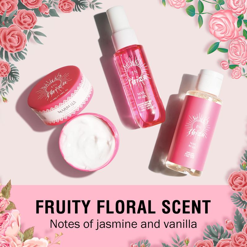 SOLO EN IBIZA Women's 3-Piece Gift Baskets - 1.76 fl. oz Body Butter, 2. oz Bubble Bath, 1.02 fl. oz Body Mist, Long-Lasting Moisture & Fragrance