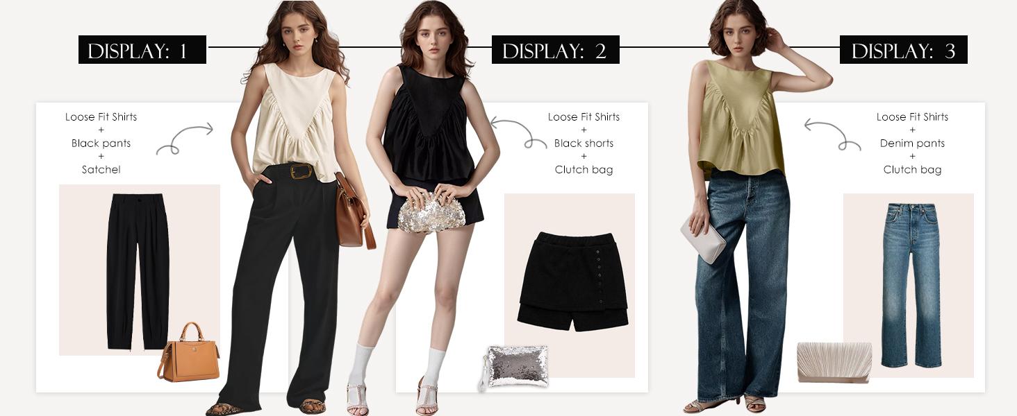 Womens Sleeveless Peplum Top Swing Tank Loose Fit Back Button Casual Blouse Ruffled Shirts Stretchy Lightweight