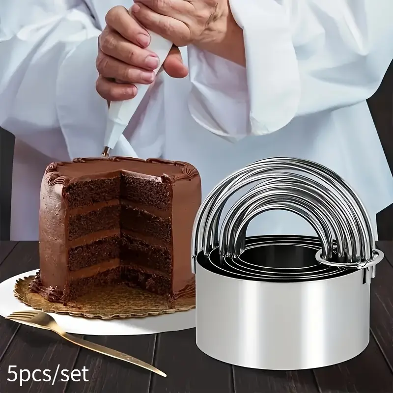 5Pcs Stainless Steel Round Cutter Set with Ergonomic Handles, Holiday Baking Tool for Cookies Pastry Dough