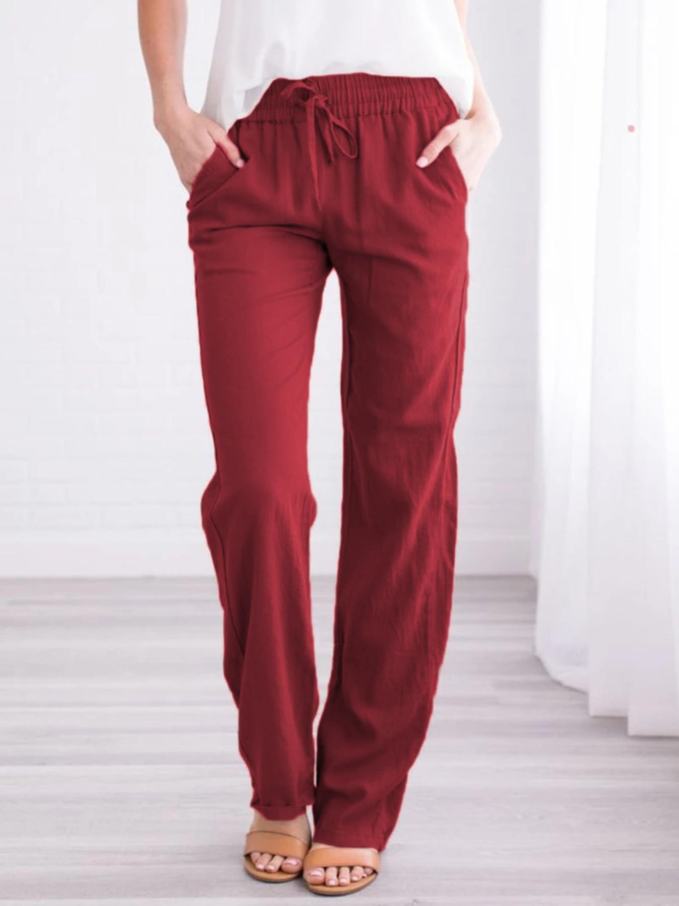 New Summer Autumn Cotton Linen Drawstring Loose Fit Casual Wide Leg Long Pants for Women, Comfortable and Stylish Bottoms