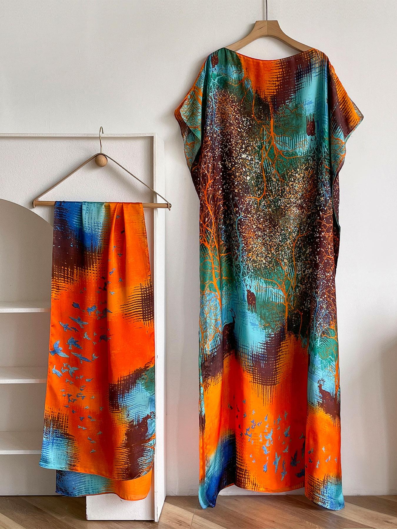 Women's Floral Print Long Scarf & Khimar, Boho Style Scarf & Shawl for Daily Wear, Fashion Accessories for Women & Girls