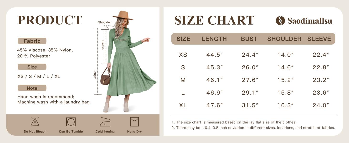Saodimallsu Womens Long Sleeve Midi Sweater Dress Wrap V Neck Pleated A Line Fit Flare Elegant Knit Maxi Dress Casual Bride SpringStatements