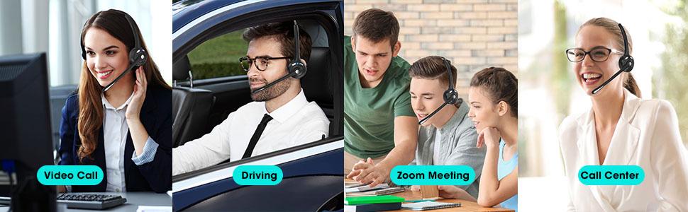 Bluetooth Headset with Microphone, Noise Canceling Wireless On Ear Headphones for Drivers, Bluetooth Headphones with Mic Charging Base, for Laptop Skype, Call Centers, Office Trucker