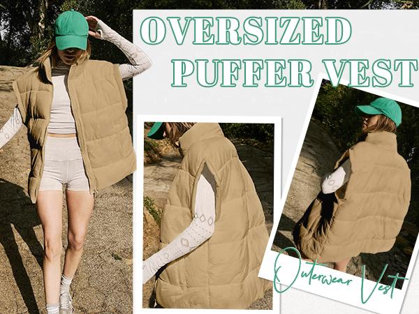 Molitree Women Oversized Puffer Vest Lightweight Warm Sleeveless Puffy Bubble Outerwear Jackets Coats with Pockets