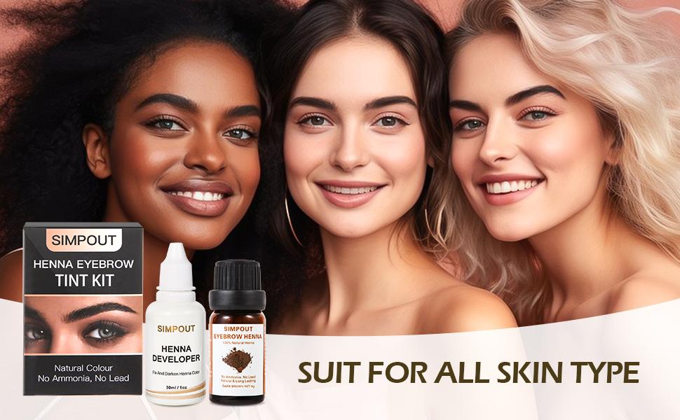 Simpout Henna Brow Tint Kit，New Eyebrows for girl,  Spot Color Henna Powder with Developer Kit, 100% Natural Root Touch Up, Professional Mehendi Brow Tint Kit for Salon & Home DIY, Plant-based, Vegan, Cruelty-free Makeup Springtok Outdoorfun Cosmetic
