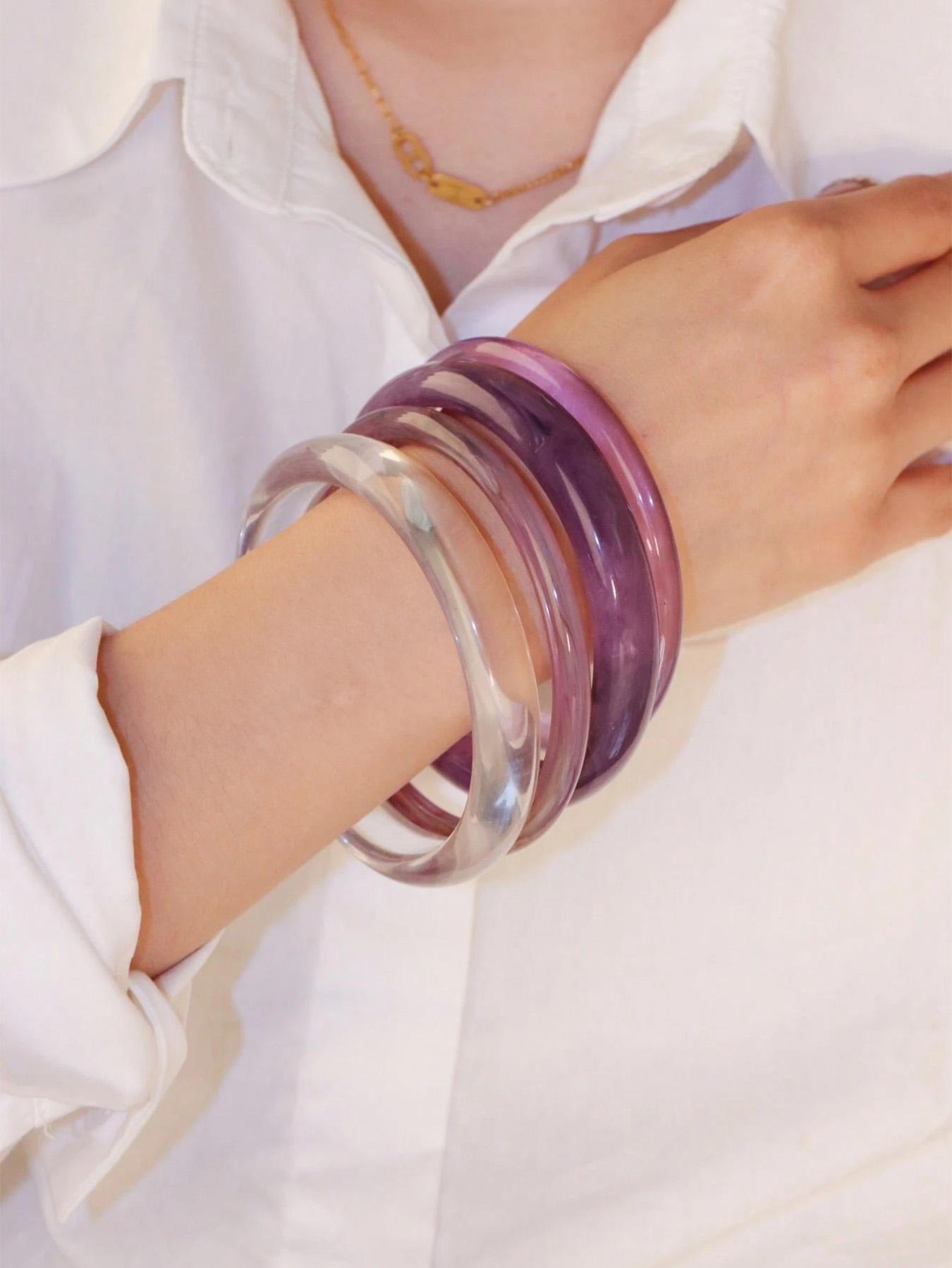 Elegant Retro Bracelet Set, 4 Pcs, Lavender Acrylic, Fashionable Minimalist Design, Women's Accessories, Daily & Party Wear