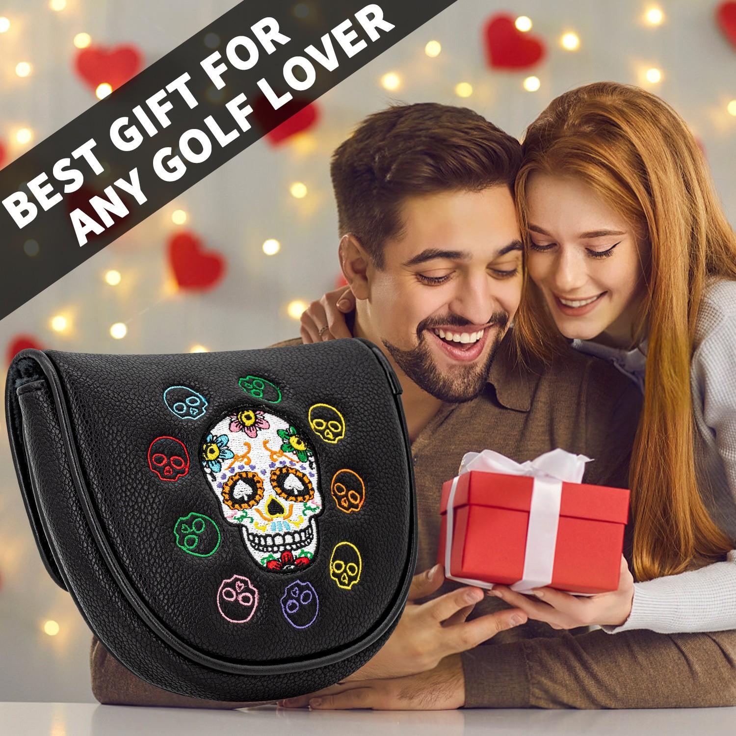 Comedy Skull Golf Putter Head Cover, Half-Moon Mallet Protector, Durable Soft Lining, Unique Spade Eye Design, Ideal Gift for Golf Fans