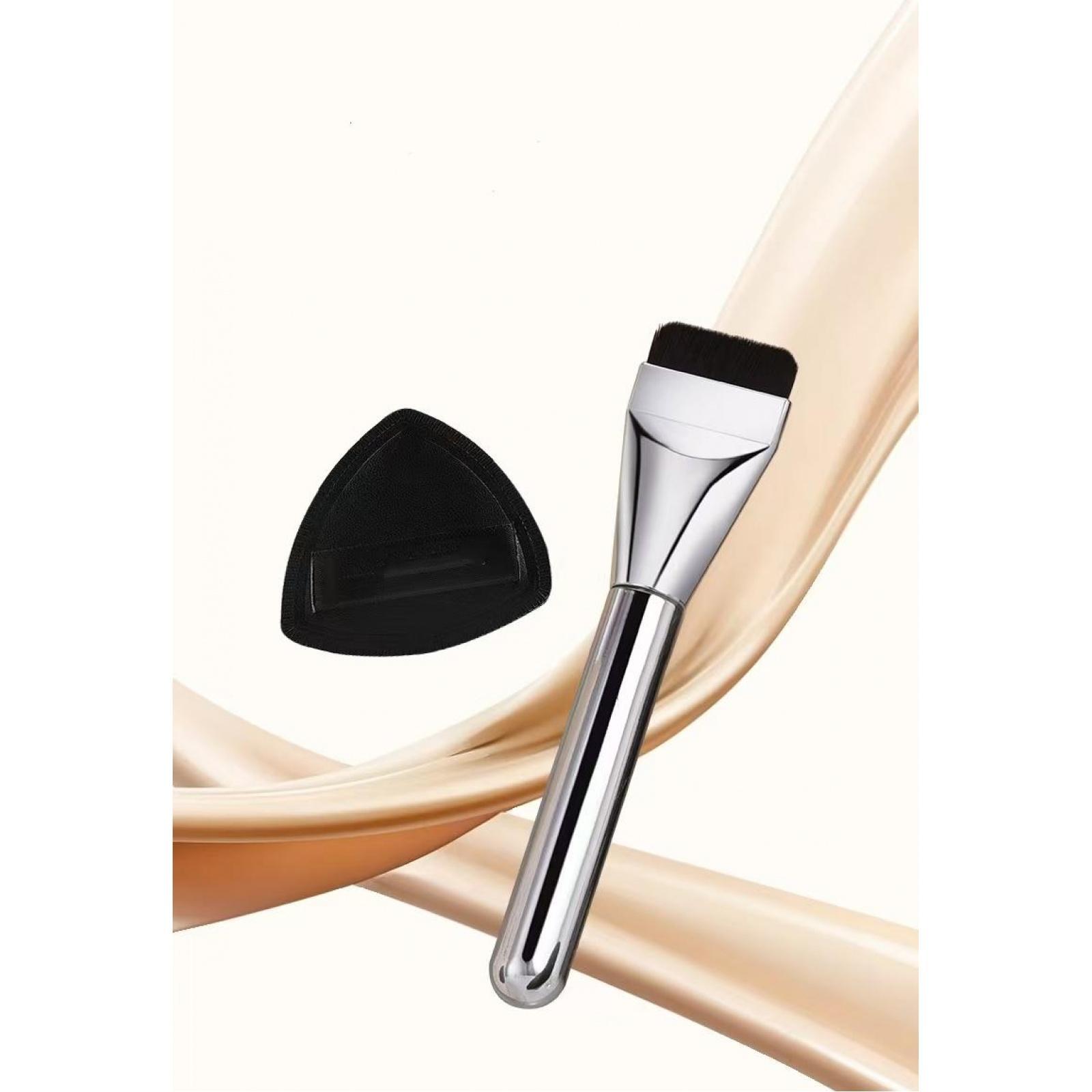 2-in-1 Lightweight Car Interior Cosmetic Tool Set - Ultra-Thin Foundation Brush, Black Air Cushion Sponge, Professional Flat Powder Tool for Smooth Application & Flawless Finish
