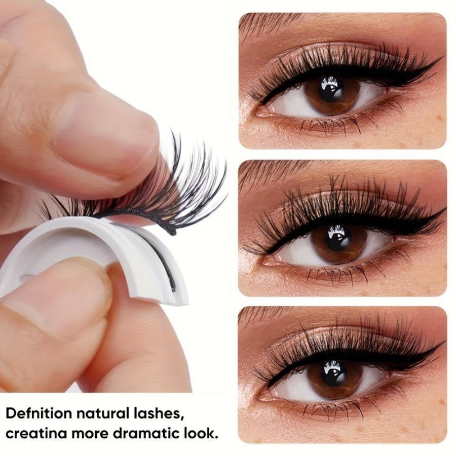Self-Adhesive False Eyelashes Set of 3 Pairs, Pre-Glued Reusable Lashes, Cat Eye, Natural, Cross, Fluffy, Extra Thick, B/c Curl, 6-15mm, Cosmetic