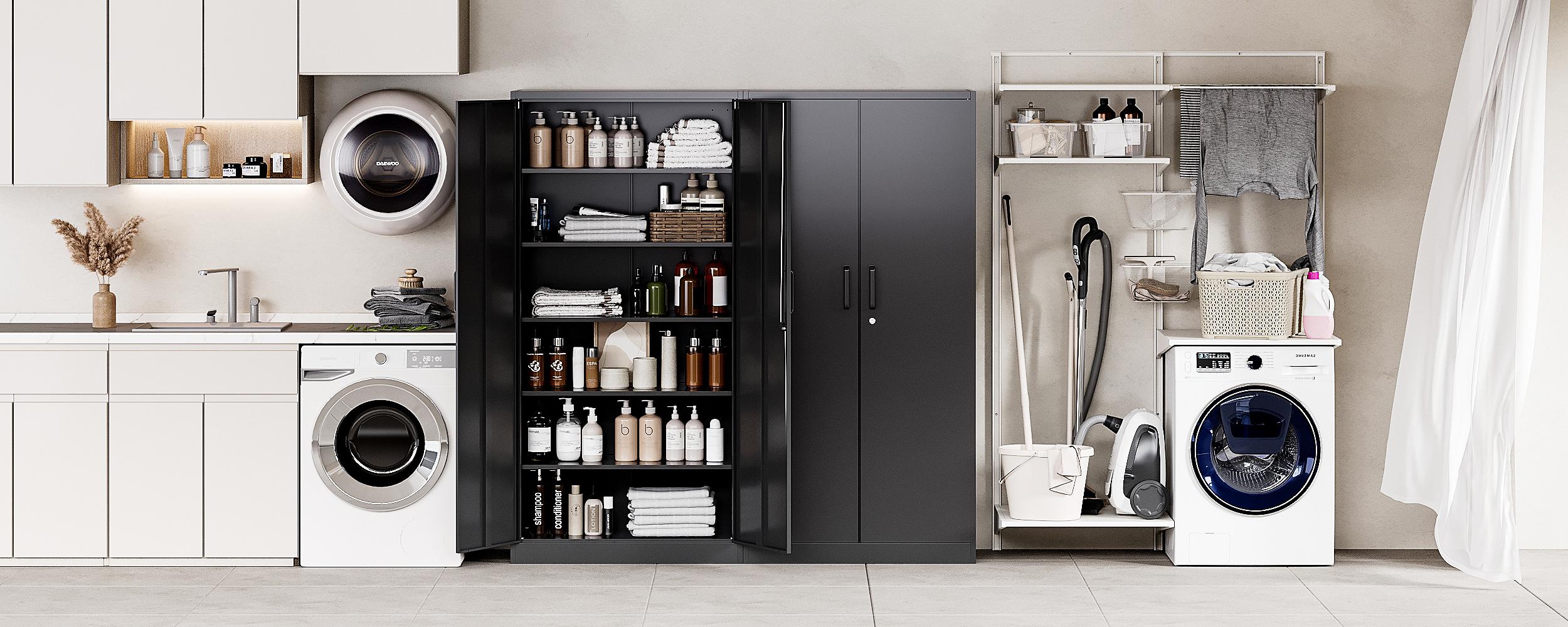 Letaya Metal Storage Cabinets with Lock Door and 5 Adjustable Shelves, Steel Garage Tool Organization Cabinets for Home,Utility Room, Warehouse,Lockers 71"