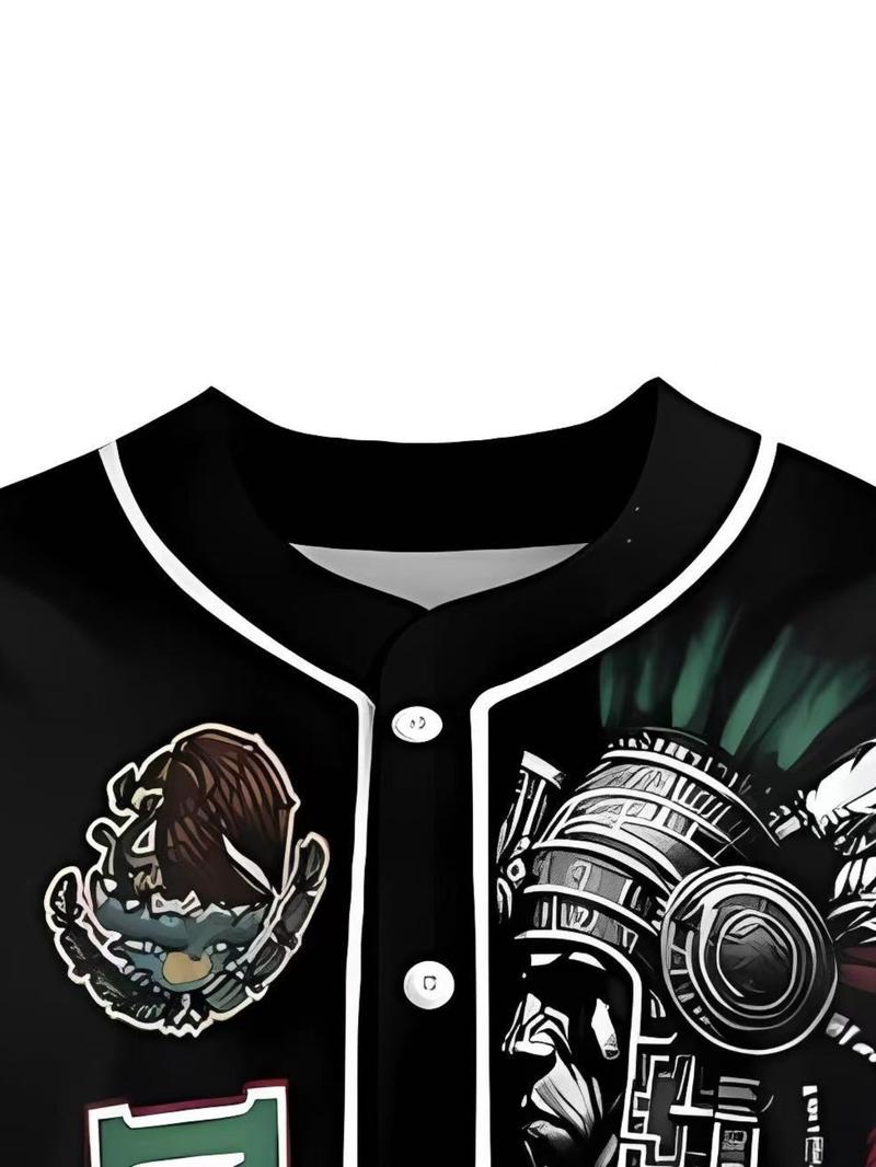Mexico Heritage Baseball Jersey, Baseball Shirt, Tricolor Limited Edition with Embroidered Eagle & Classic Button-Up Design