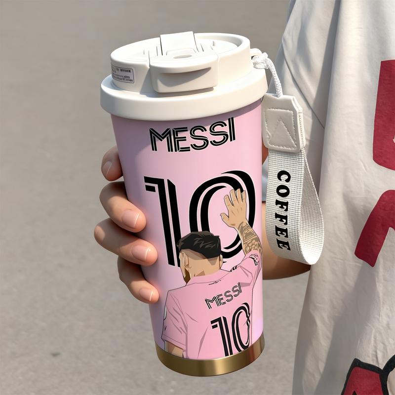 Auracup 18 oz Soccer Vacuum Tumbler, Messi 10 Design Double-Wall Stainless Steel Insulated Mug with Lid and Strap, Leak-Proof Skinny Thermal Cup for Hot and Cold Drinks, Football Fan Coffee Travel Mug #TOP PICKS