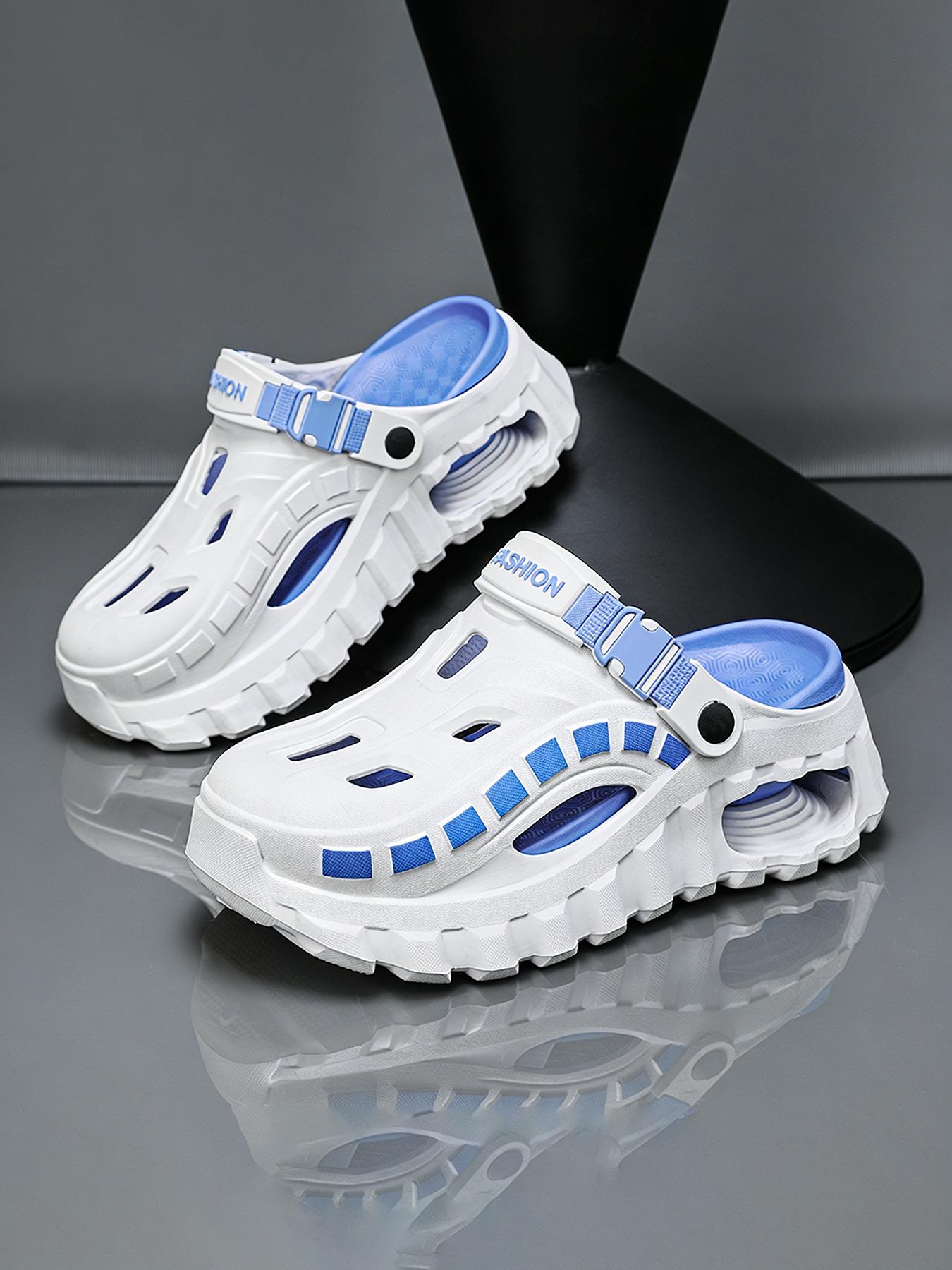 Men's Summer Outdoor Breathable Nonslip Thick Sole Non-Slip Lightweight Open-Toe Slippers, Casual Beach Sandals, Versatile Comfortable Hole Shoes, Textured Design Clogs