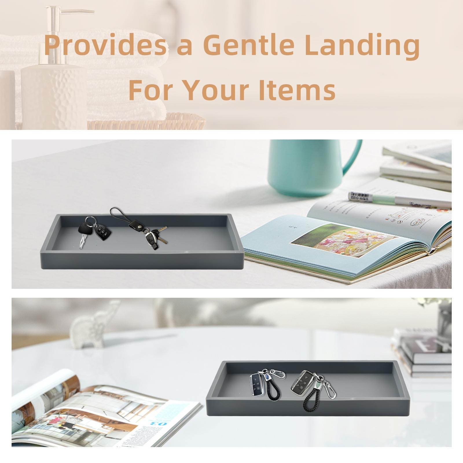 1-Piece Rectangular Silicone Tray with Marble Pattern Bathroom Tray Suitable for Vanity, Dining Table, Kitchen Bathroom Accessories, Perfume, Cosmetics, Bathroom Decor Supplies