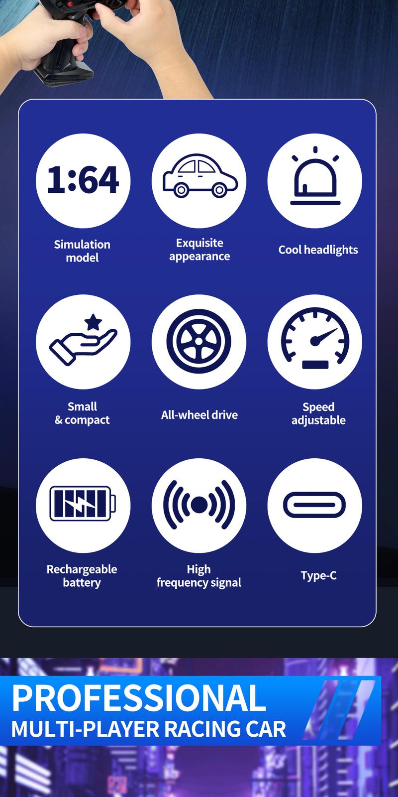 Hotfree 1/64 Mini RC Drift Car, 4WD High-Speed Full-Proportional Remote Control Sports Car with Steering Servo, LED Lights, USB Rechargeable, Desktop Entertainment Toy, Fun Birthday Christmas Gift for Kids Boys Portable Exquisite Details Hotfree 1/64 Mini RC Drift Car, 4WD High-Speed Full-Proportional Remote Control Sports Car with Steering Servo, LED Lights, USB Rechargeable, Desktop Entertainment Toy, Fun Birthday Christmas Gift for Kids Boys Portable Exquisite Details