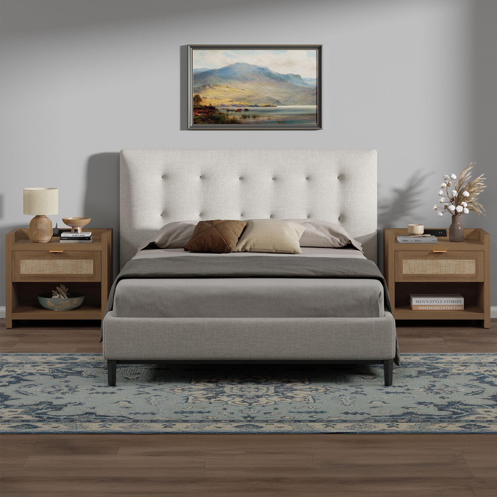 SICOTAS Night Stand Bed Side Table Set of 2- Rattan Nightstand with Type-C Charging Station, Drawer Storage End Table - 15.4" x 23.6" x 22.1" Size Boho Bedside Stand Night Stands for Bedroom Living Room Sofa Couch Office, Durable