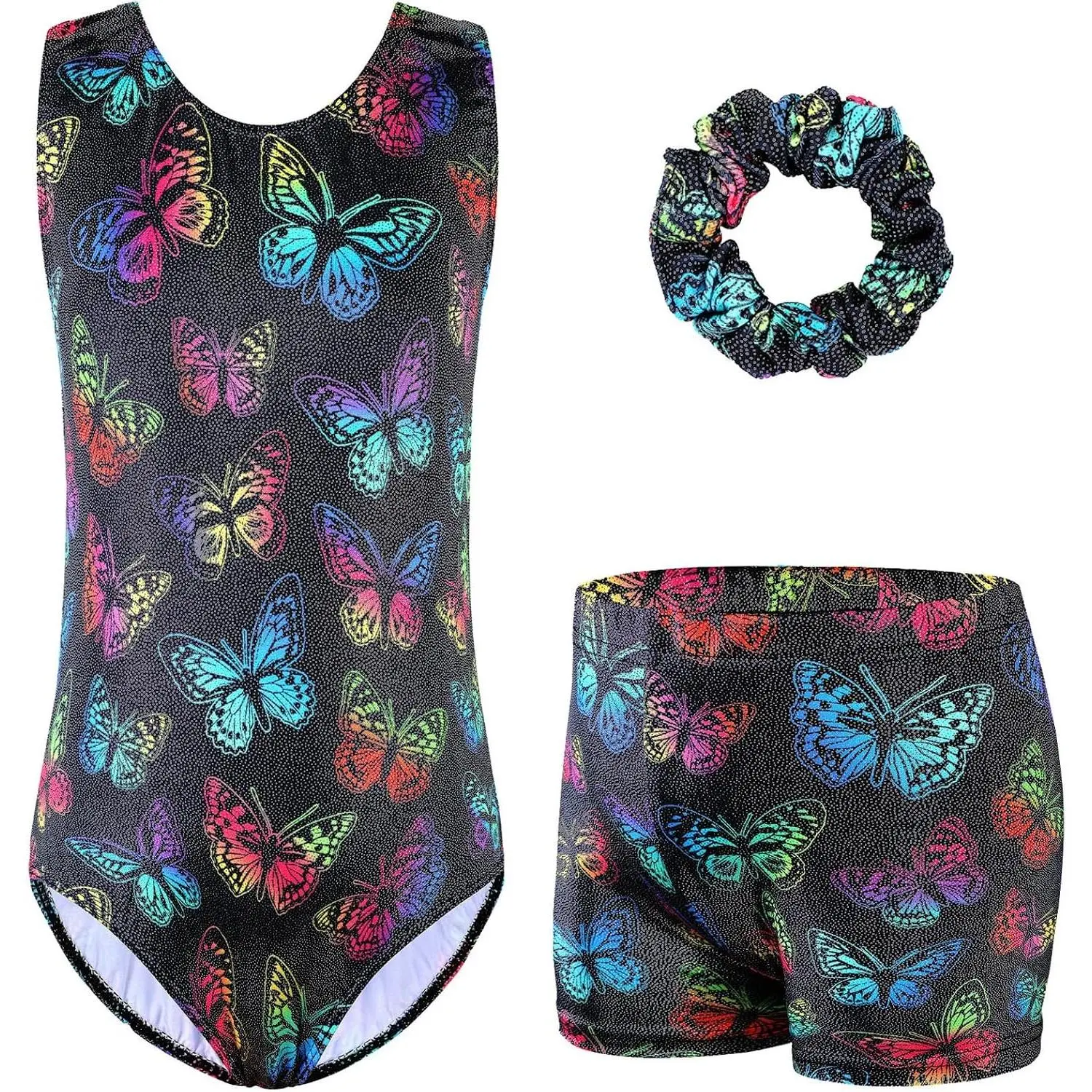 Girls Gymnastics Leotards Outfits Unitards Biketard with Tumbling Shorts Hair band Kids Dance Activewear for Girls 3-14 Years