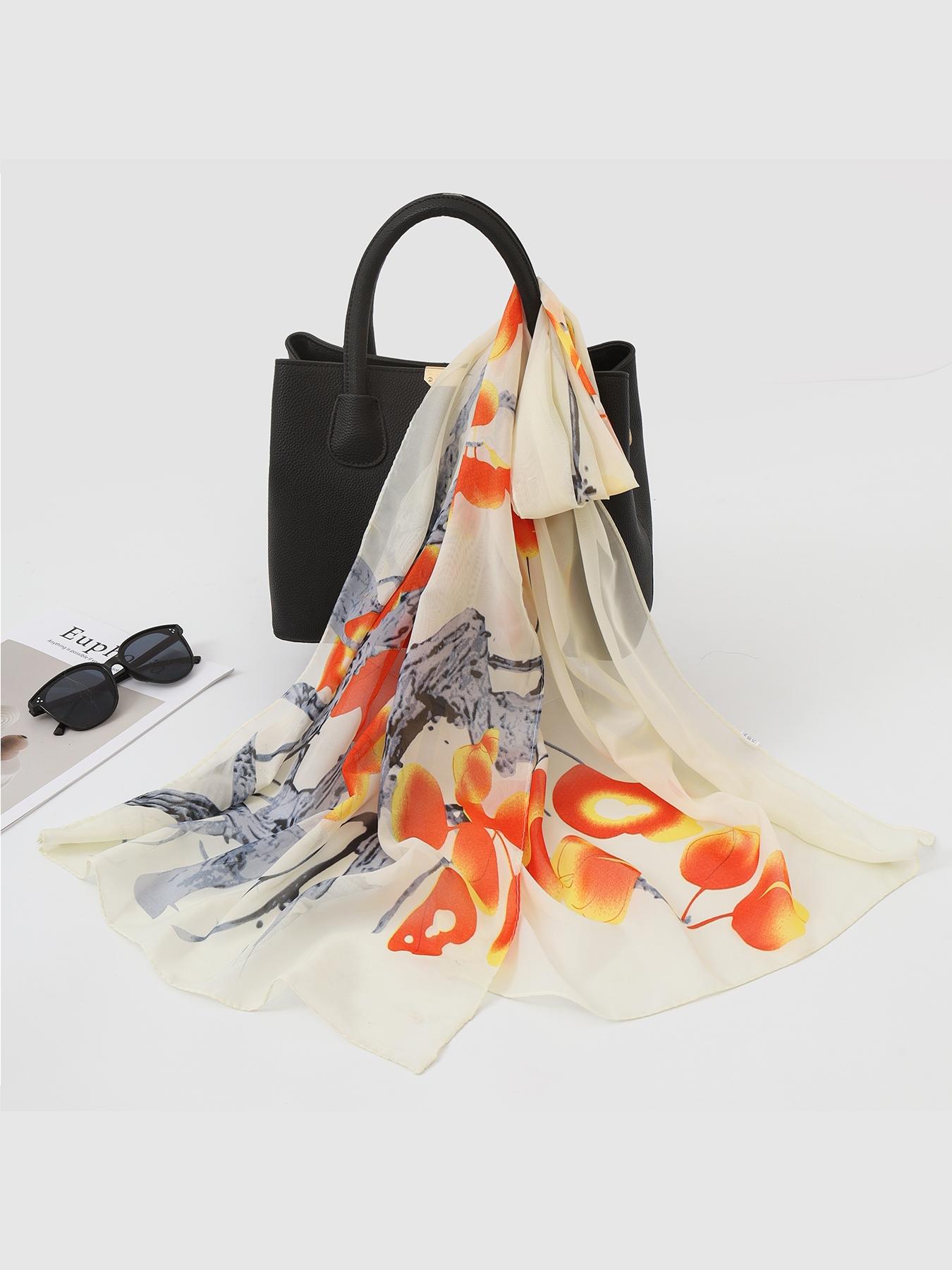 New Floral Print Scarf for Women, Lightweight Korean Style Sun Protection Shawl, Long Chiffon Wrap for Beach and Air Conditioning
