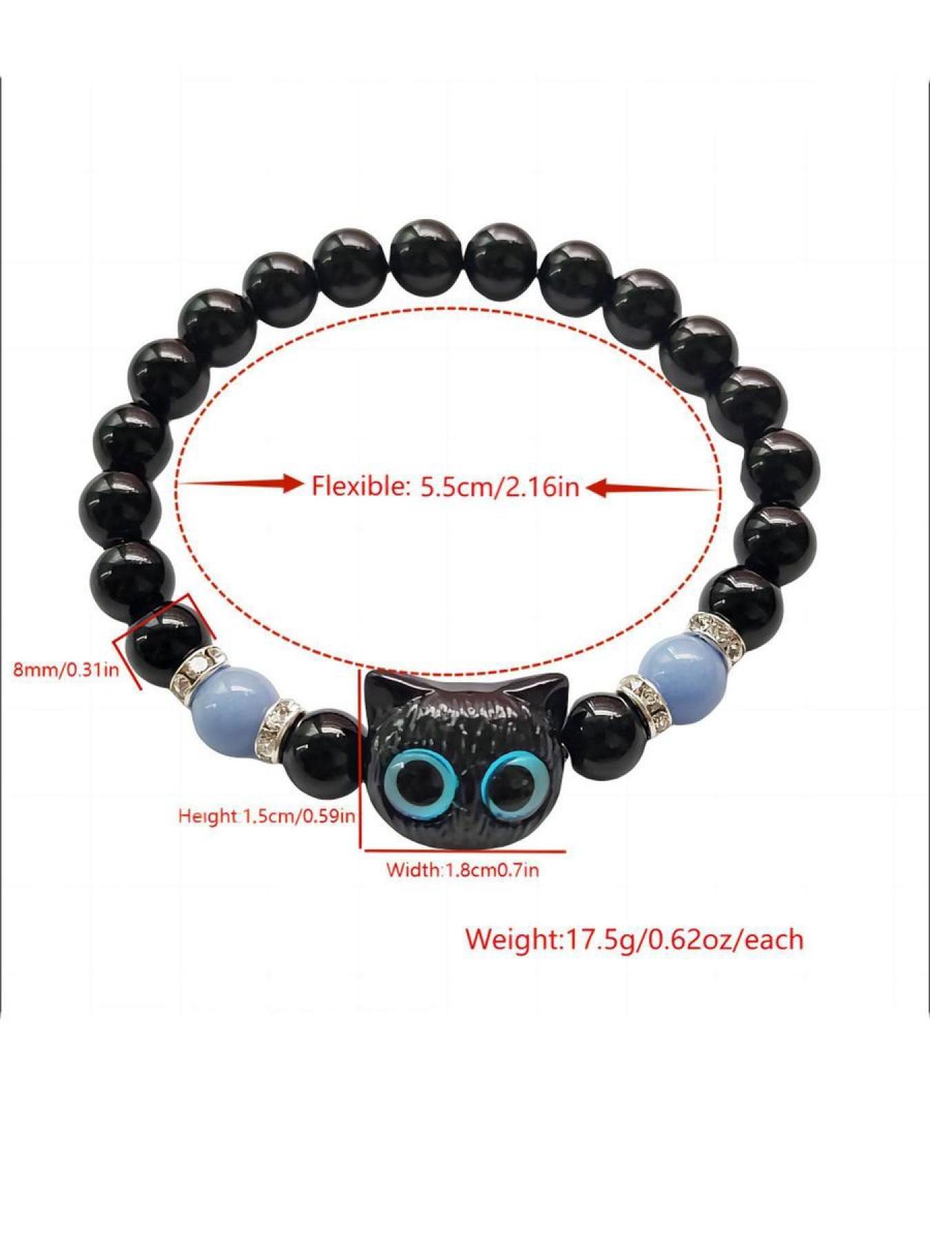 Cute Cat Charm Glow in the Dark Beaded Bracelets, Trendy Animal Pattern Jewelry, Casual All-Season Accessory for Women & Men
