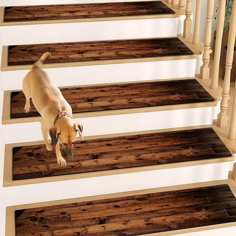 6/8/15pcs Vintage Rustic Wood Plank Diatom Mud Stair Treads, Superior Water Absorption and Quick Drying, Super Absorbent Non Slip Carpet Mats for Wood Steps, Quick Drying Moisture Wicking Stair Runners, Anti Slip Washable Rugs for Dogs Kids Elderly