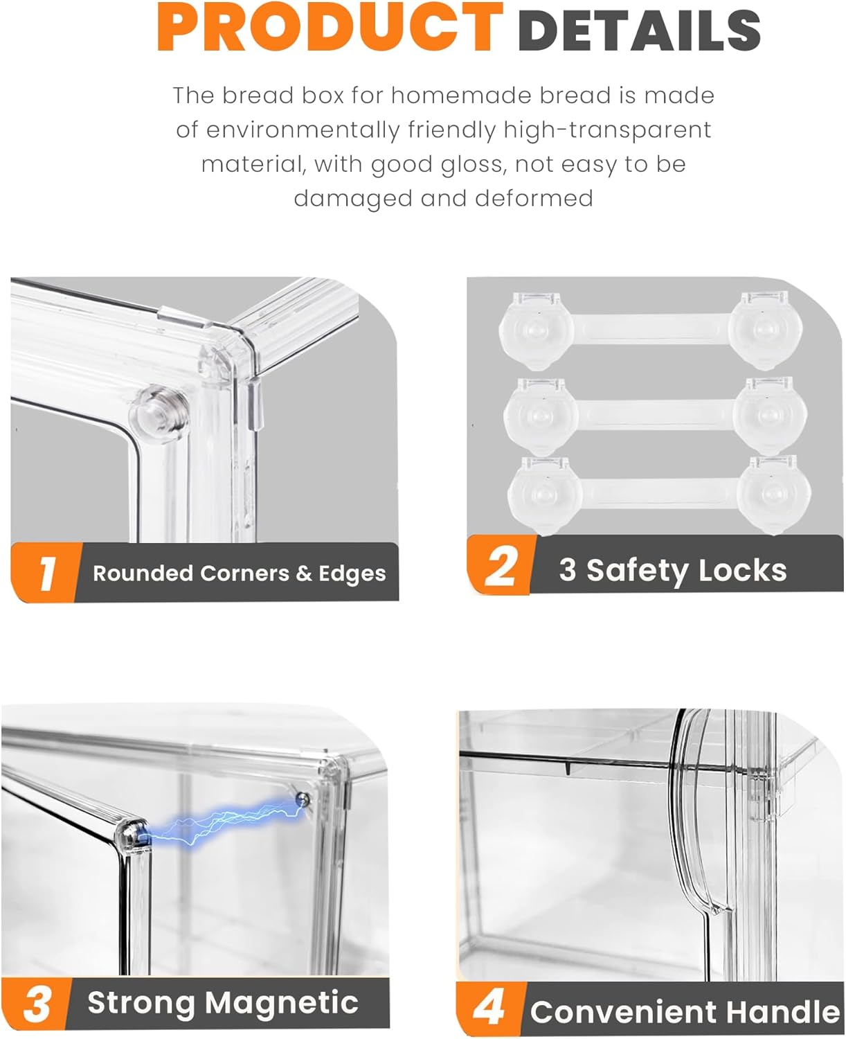 Large Capacity Kitchen Bread Storage Box, 4-Tier Adjustable Food Storage Container, Clear Airtight Countertop Organizer, Multifunctional Transparent Food Holder for Muffins, Bagels and Daily Snacks