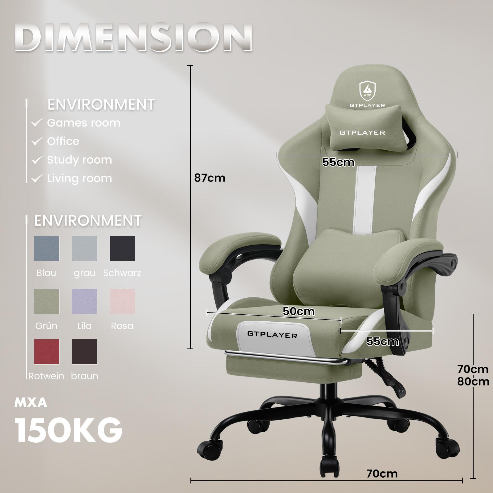 【Buy 1 get 4】Ergonomic Office Chair Pocket Spring Seat & Memory Foam Pillow, Gaming Chair with Pocket Spring Cushion, 360° Swivel, Adjustable Height, Reclining 90°-160°, Extendable Footrest