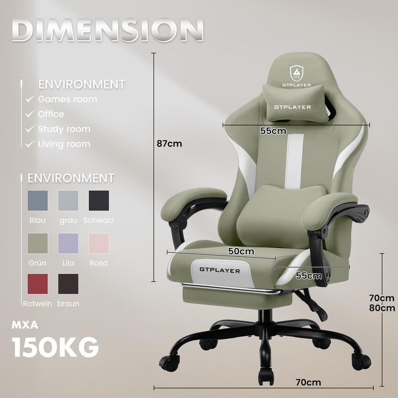 【Buy 1 get 4】Ergonomic Office Chair Pocket Spring Seat & Memory Foam Pillow, Gaming Chair with Pocket Spring Cushion, 360° Swivel, Adjustable Height, Reclining 90°-160°, Extendable Footrest