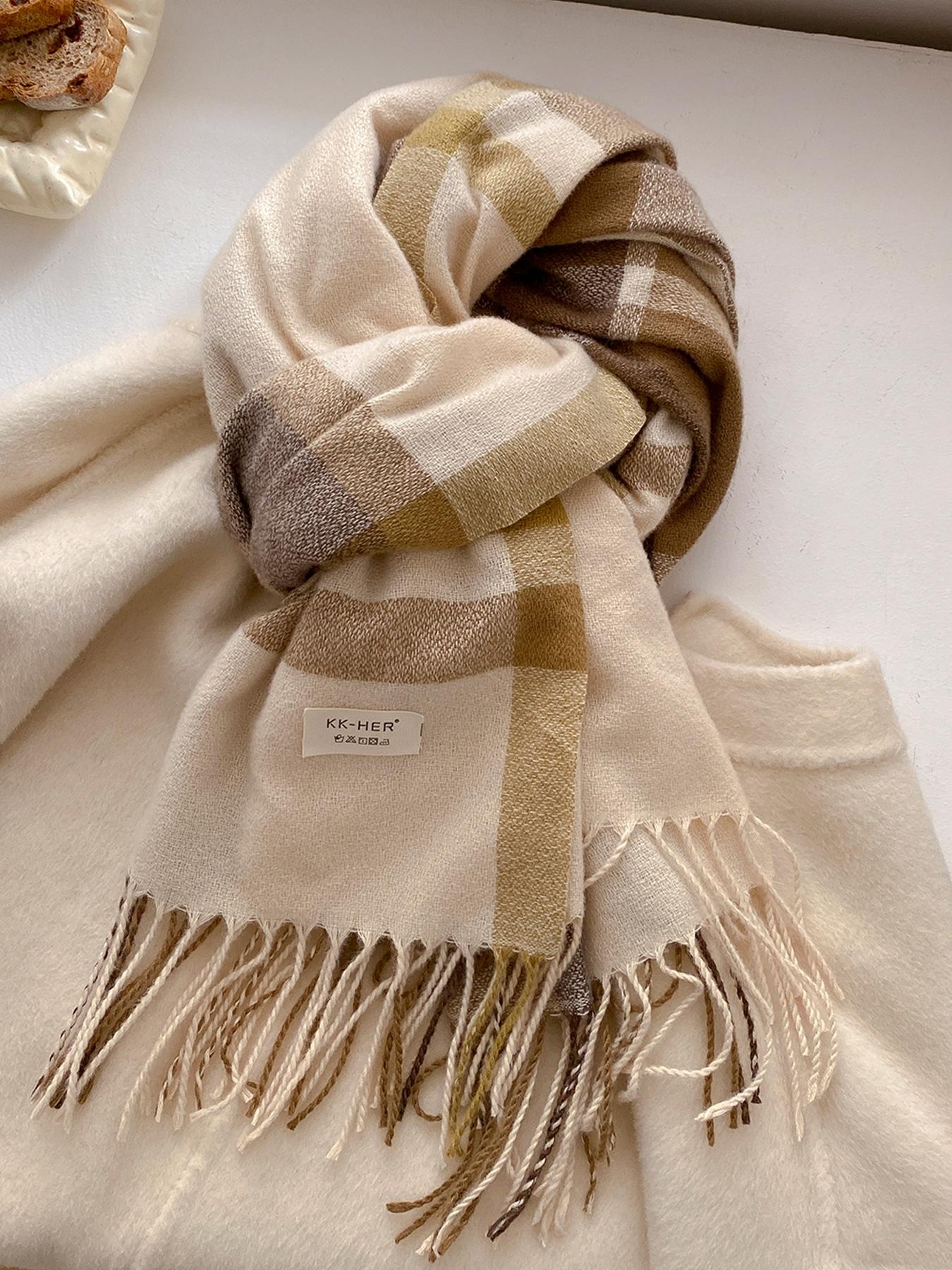 Elegant Plaid Scarf for Autumn & Winter, Soft Warm Shawl for Men & Women, Casual Fashion Accessory, Fitted Style, Checkered Scarf