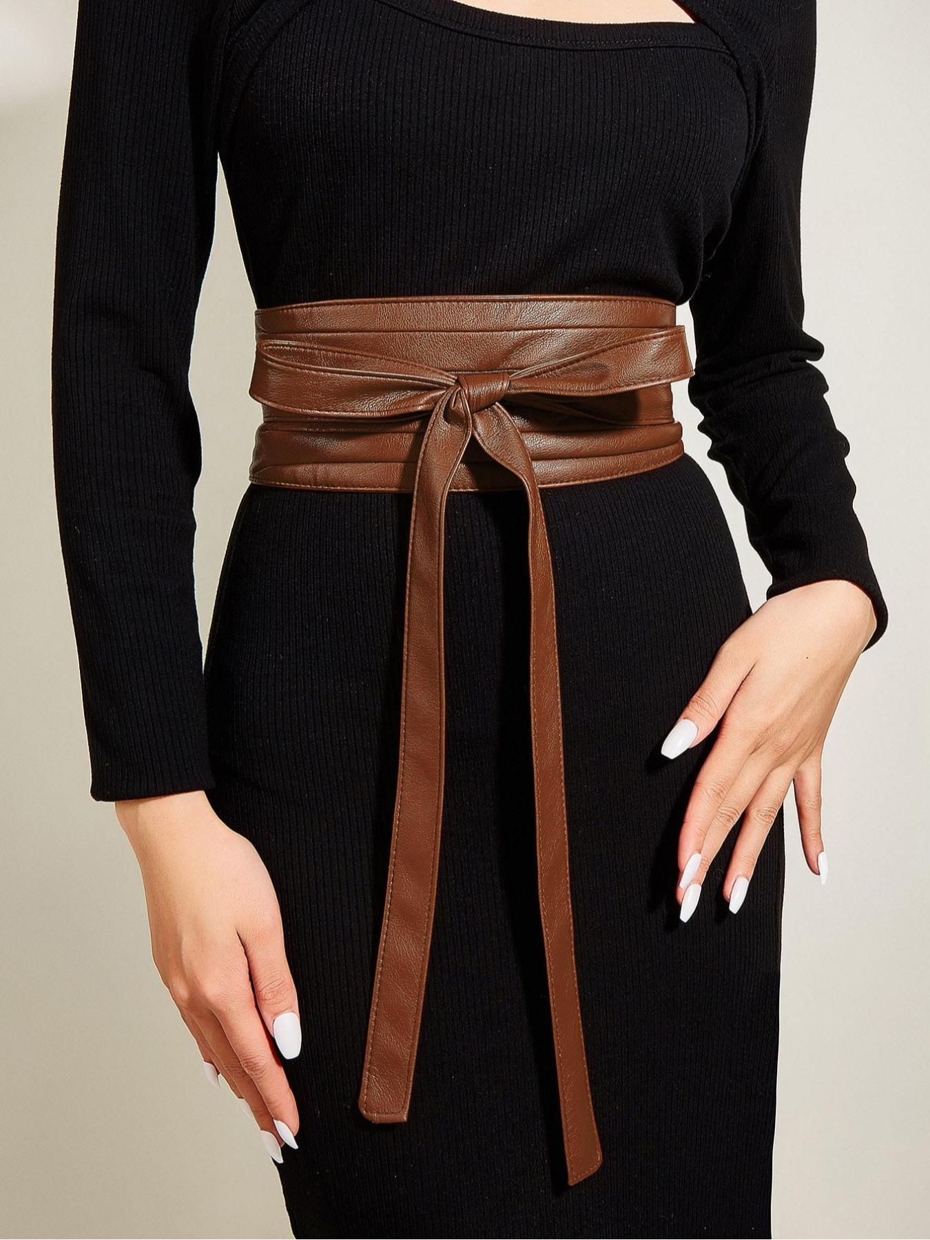 1 Piece Fashion Lace Up Front Design Wide Belt, Casual Trendy Waistband, Casual PU Leather Waist Sash for Women & Men, Fashion All-match Clothes Accessories