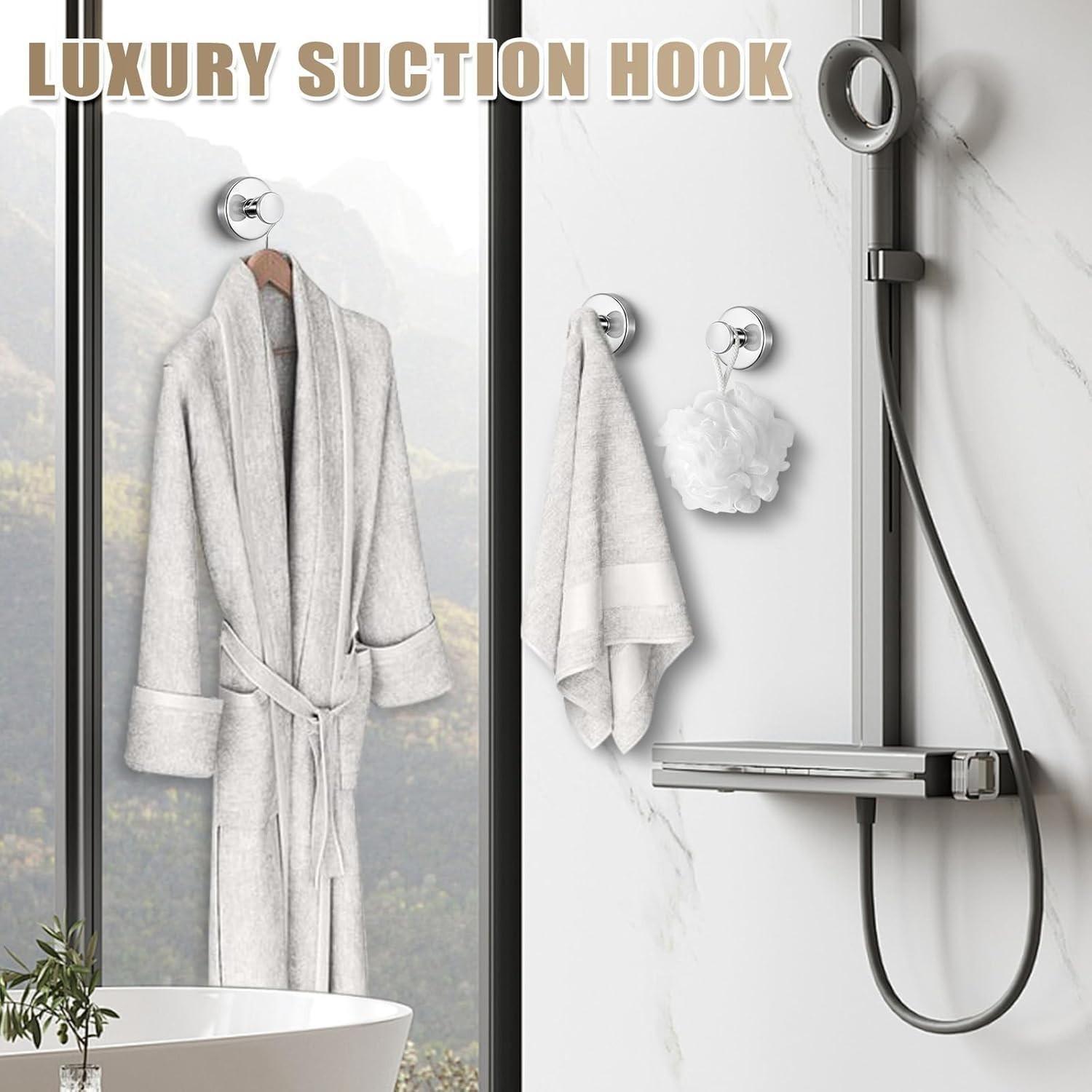 6 Pcs Heavy-Duty Vacuum Suction Cup Hooks, Stainless Steel, Waterproof & Rust-Proof, Bathroom Organizer, Easy Installation