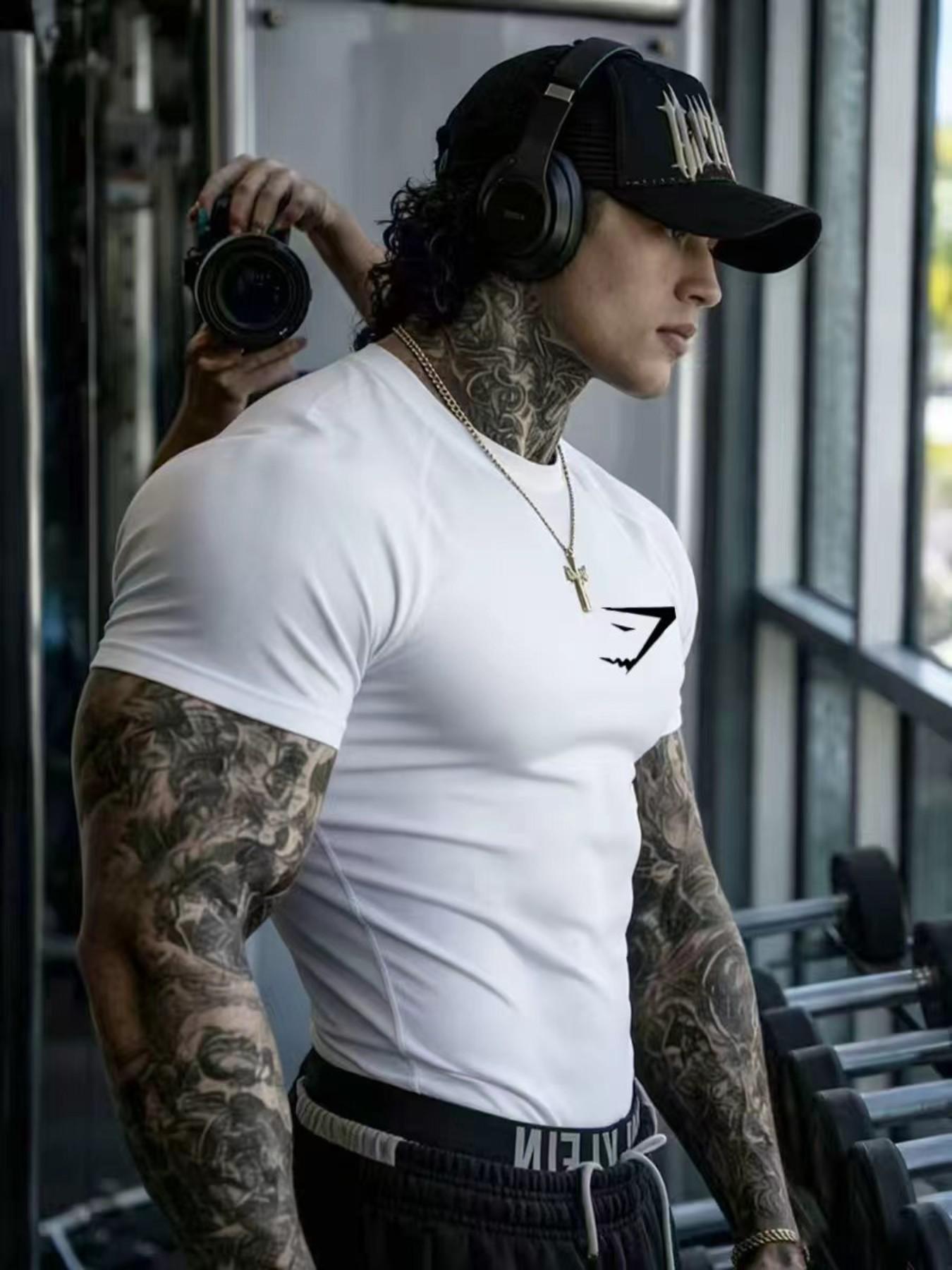 Men's New Muscle Fitness Quick-Dry Short Sleeve Summer Casual Running Sports Breathable Tight-Fit Cycling Jersey