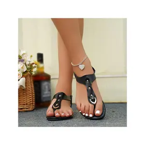 Toe Post Thong Sandals Open Toe Ankle Strap Summer Dressy Flat Sandals