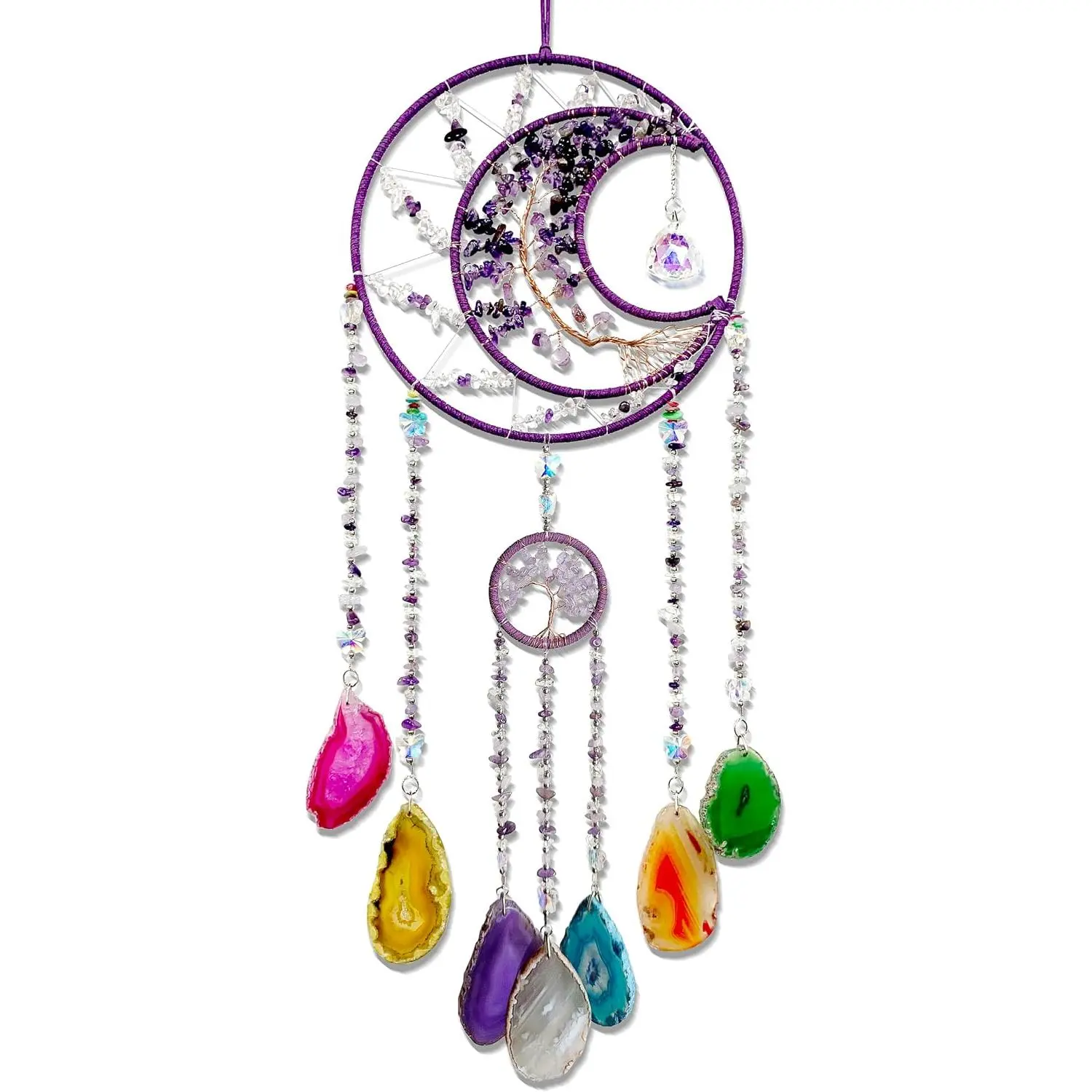 Large Dream Catchers,  Tree of Life Dreamcatcher with Rainbow   Slice Wind Chime Suncatcher for Windows Hangings Prism Decoration Gifts for Adult Girls Bedroom Garden Room Decor
